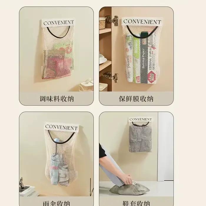 Distributeur de Sacs de Rangement Mural en Maille, Support de Sacs à Ordures en Plastique, Idéal pour les Courses et l'Épicerie