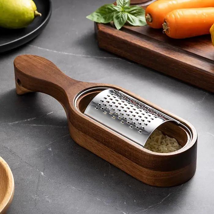 1PC-Râpe à fromage en acier inoxydable ; boîte de rangement en bois de santal rouge ; râpe à outils