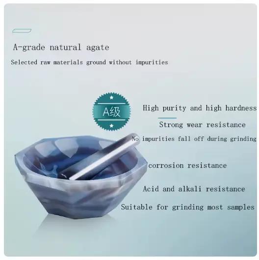 Mortier et pilon en agate naturelle de qualité A, garantie de 1 an pour les tests en laboratoire