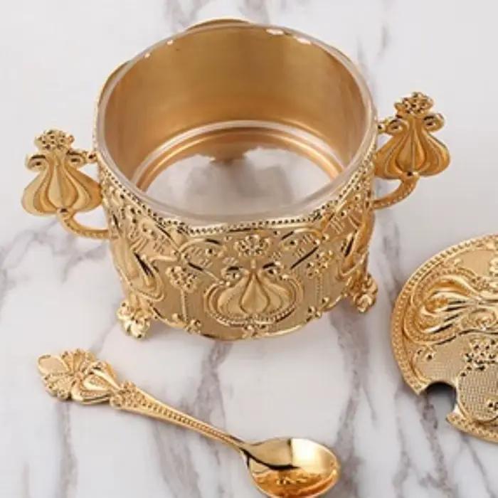 Boîte de rangement en alliage doré et argenté style européen pour ingrédients cuisine restaurant occasions spéciales