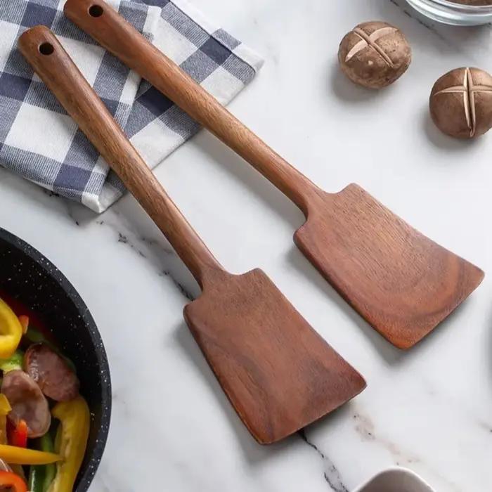 Spatule en bois à Long manche, tourneur plat, spatule de cuisson antiadhésive, pelle à œufs frits, ustensile de cuisine, accessoires de cuisine