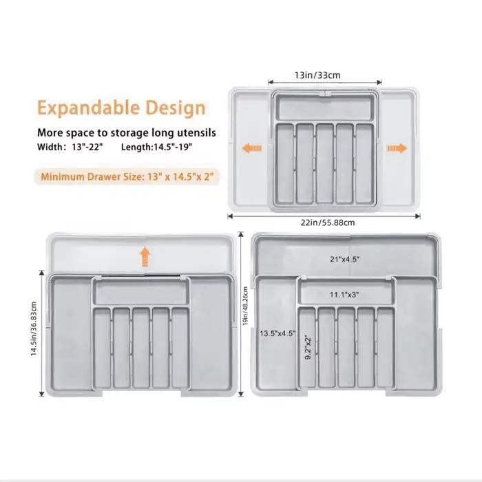 Organisateur de tiroir de cuisine extensible gris