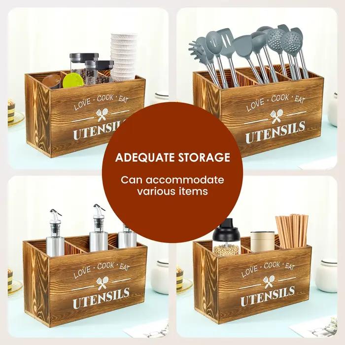 Porte-ustensiles de cuisine en bois, cuillère fourchette, support de rangement de vaisselle, conteneur grand organisateur d'ustensiles de cuisine, support d'argenterie