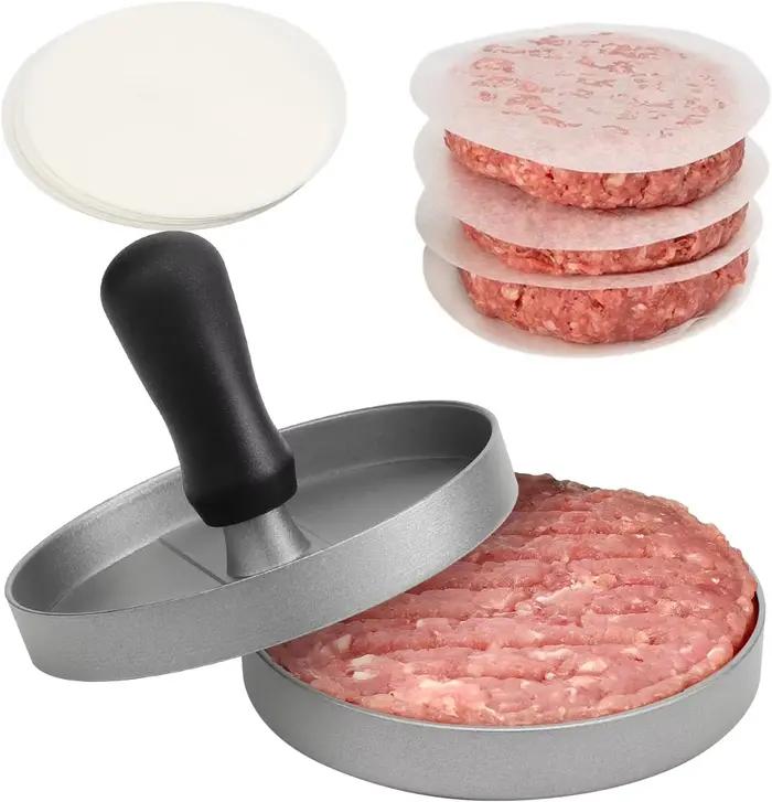 Presse à hamburgers en aluminium pour barbecue et cuisine, outil de viande et volaille, poignée ergonomique et antidérapante, idéal pour barbecues et camping