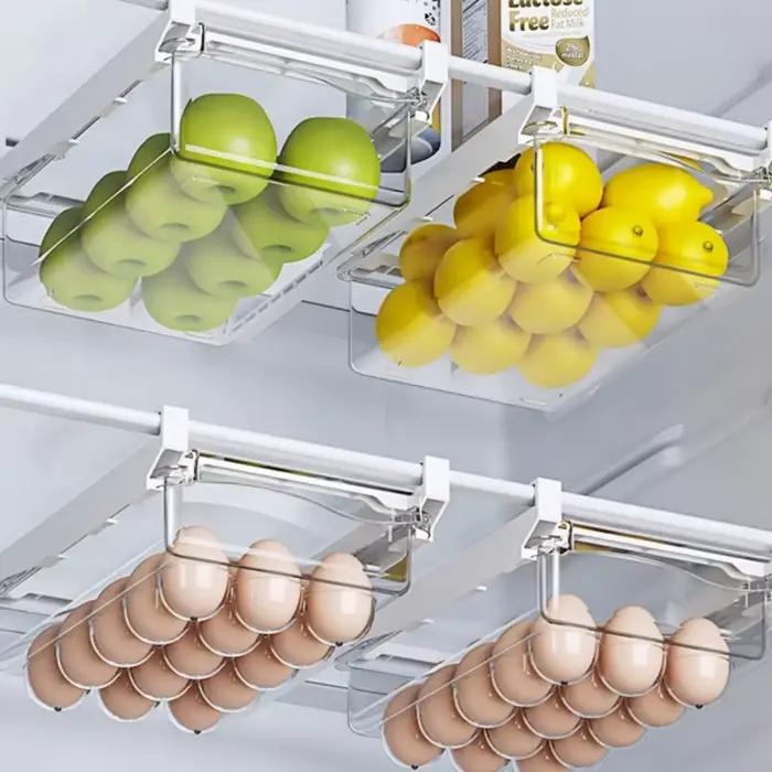 Boîte de rangement de cuisine, organisateur de conservation de fruits et légumes, récipient d'œufs Transparent sous étagère, tiroir de réfrigérateur