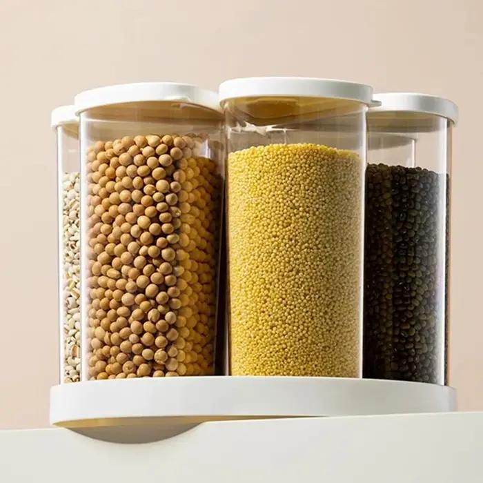 Boîte de rangement pour céréales à six compartiments hermétique anti-poussière rotative anti-humidité anti-insectes pour rangement élégant et efficace de la cuisine