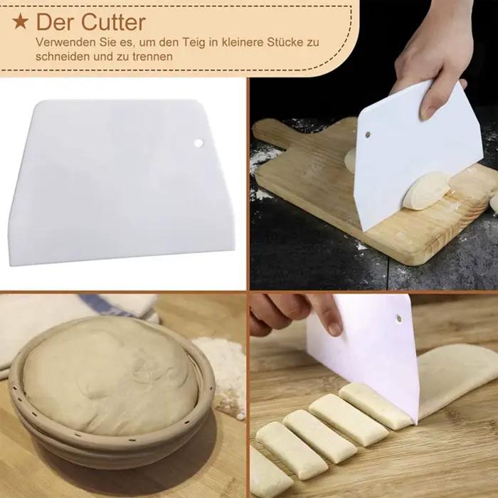 ABUN-ensemble rond, 4 paniers à levure pour pain et pâte à pain, panier d'épreuve Banneton avec Inserts en lin, ensemble de grattoir à pâte rond