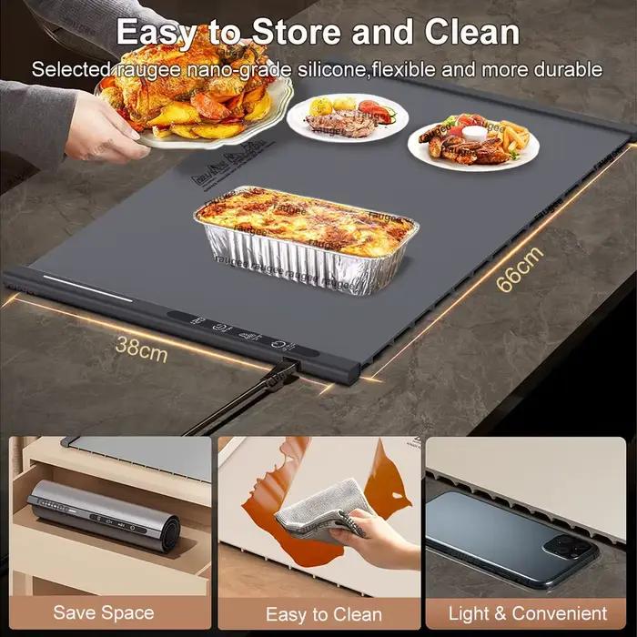Plaque chauffante électrique en Silicone, Table à manger, tapis chauffant pour aliments, chauffage rapide des aliments, plateau chauffant pour café, plaque chauffante pliable pour aliments