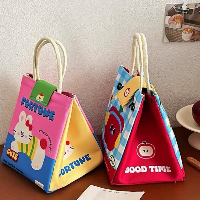 Sac de rangement, sac bento mignon, sac à main grande capacité pour employé de bureau, sac isotherme de conservation des aliments à motif de dessin animé, sac à lunch pour étudiant