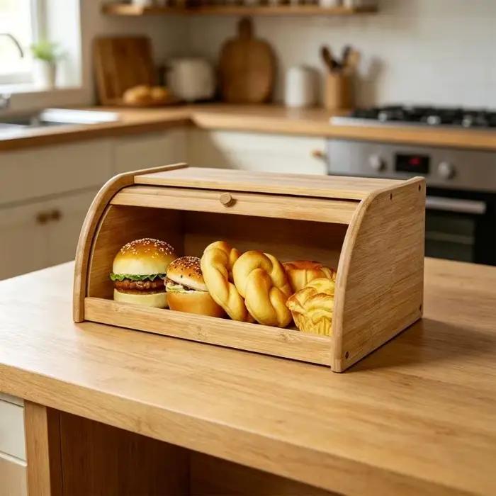 Stockage durable du pain en bois pour utilisation sur comptoir avec fonction contrôle l'humidité 37JD