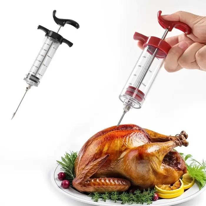 Seringue à injecter de la viande avec 3 aiguilles d'injection de marinade pour barbecue injecteur de saveur de dinde et viande occasion spéciale