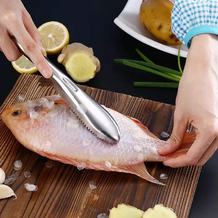 Brosse détartreur de poisson, dissolvant de détartreur de poisson avec dents de scie en acier inoxydable, élimine facilement les écailles de poisson, brosse de nettoyage, grattoir, outil de cuisine