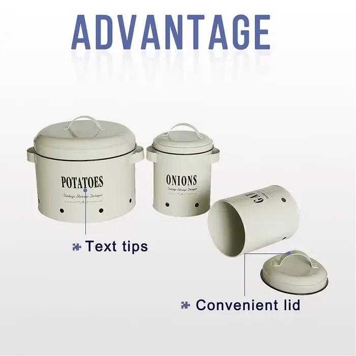 3 Ensembles de Contenants de Rangement en Métal avec Couvercles pour Pommes de Terre, Oignons, Ail – Organiseur de Comptoir pour Cuisine et Garde-Manger