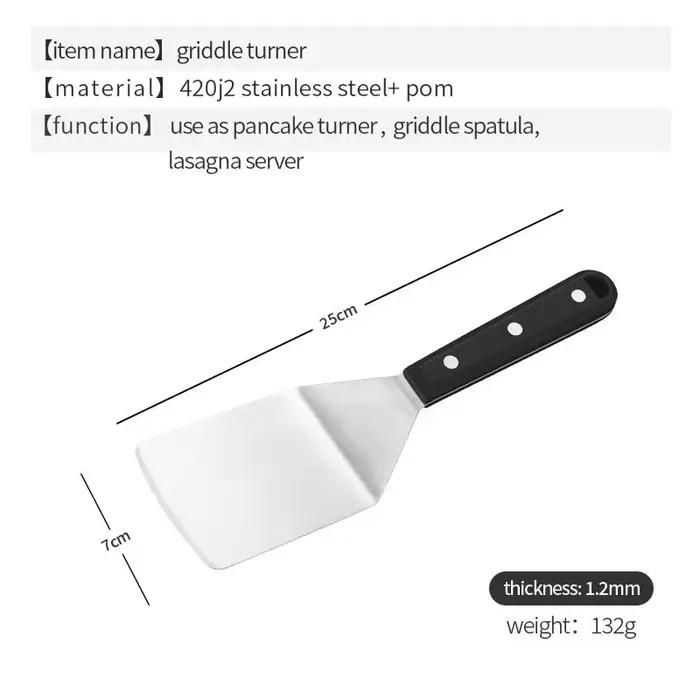 Spatule de plaque en acier inoxydable, tourneur de crêpes, Hamburger, Smasher, grattoir, tourneur de lasagnes, serveur