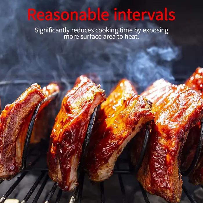 Support à nervures en acier inoxydable, peut contenir jusqu'à 4 supports complets de côtes pour fumer, fumeur à gaz ou gril à charbon de bois, debout robuste et antiadhésif