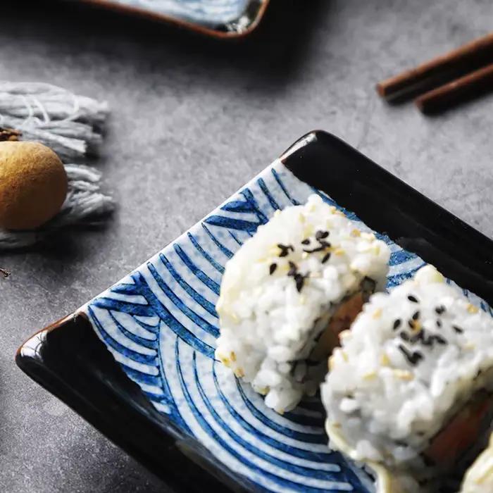 Assiette à sushi en céramique motif vague japonaise