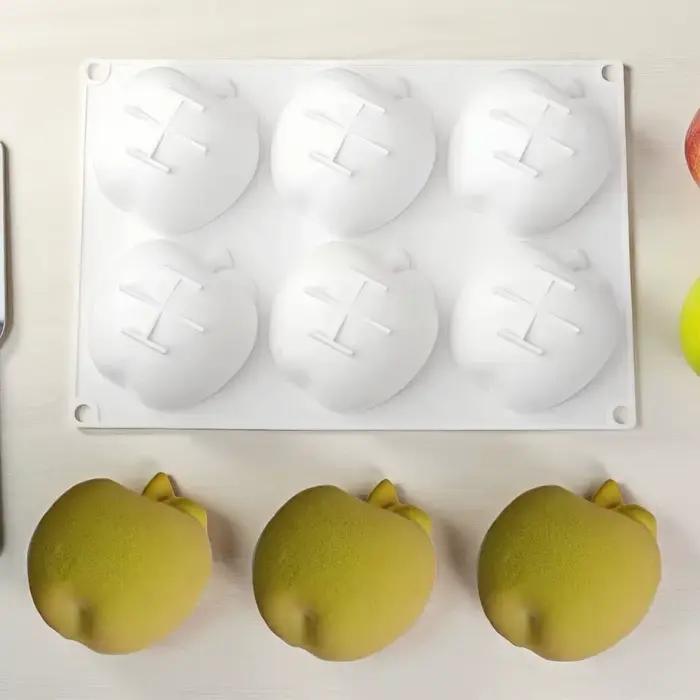 Moule en silicone à 6 cavités en forme de demi-pomme, pour gâteaux mousse, chocolat, pouding, desserts, pâtisseries françaises, et savons faits main DIY