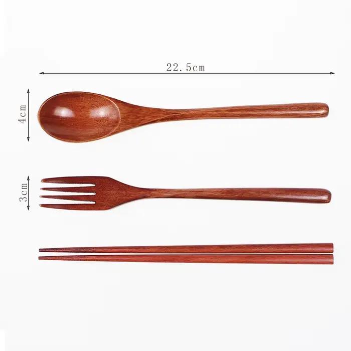 Ensemble d'ustensiles de voyage en bois : cuillère, fourchette, baguettes – Vaisselle portable pour bureau, pique-nique, camping, cuisine, salle à manger – Vaisselle écologique