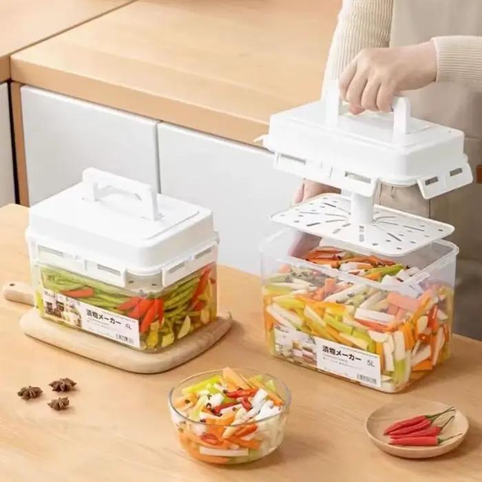Conteneur à kimchi pratique de 5 L, rectangulaire, à pression, pour la fermentation, hermétique et anti-fuite, pour la cuisine