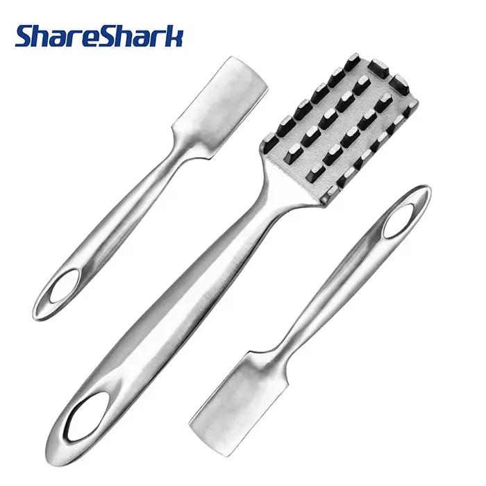 Brosse à écailles de poisson universelle ShareShark en acier inoxydable 304, grattoir à écailles de poisson dentelé, brosse de nettoyage des écailles de poisson