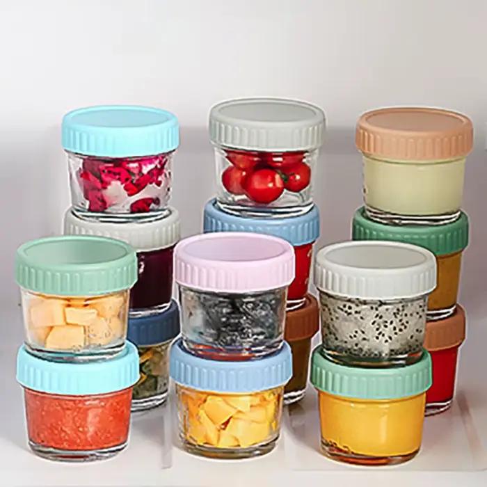 Pot Mason en verre pour aliments pour bébés, 6 pièces, réutilisable avec échelle, tasse à Sauce à tremper, étanche avec couvercle, récipient à salade, épices