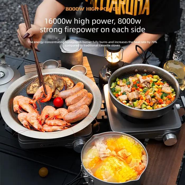 Réchaud de camping BUERK, réchaud à gaz portable, double brûleur, réchaud infrarouge pliable, ensemble de cuisson pour barbecue en plein air
