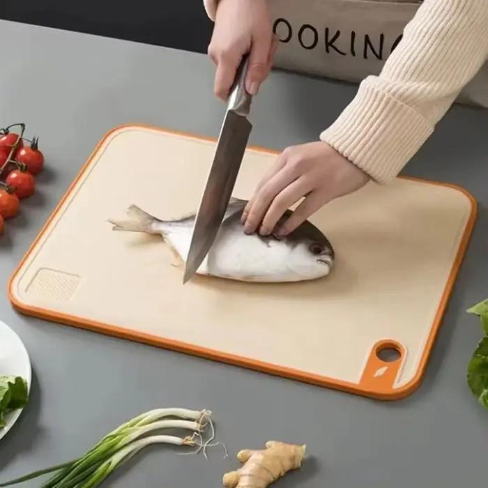 Planche à découper antibactérienne Double face en paille de blé, planche collante multifonctionnelle en plastique antidérapante Anti-moisissure pour la cuisine de la maison