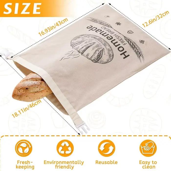 Sac à pain en lin réutilisable, sacs pour pain faits maison, sacs de rangement pour pain enduits de cire d'abeille, sacs à baguette, contenants de stockage alimentaire