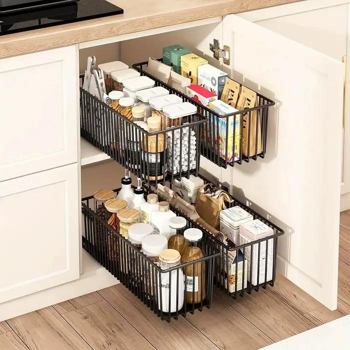 Panier organisateur d'armoire extractible sous l'évier, boîte de rangement à tiroir coulissant, buffet de cuisine, étagère à tiroir coulissant