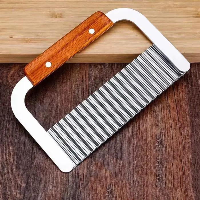 Nouvel Outil de Cuisine Ondulé en Acier Inoxydable pour Couper les Pommes de Terre, Trancheuse à Oignons, Frites, Hachoir à Légumes, Couteau à Aliments Ondulés