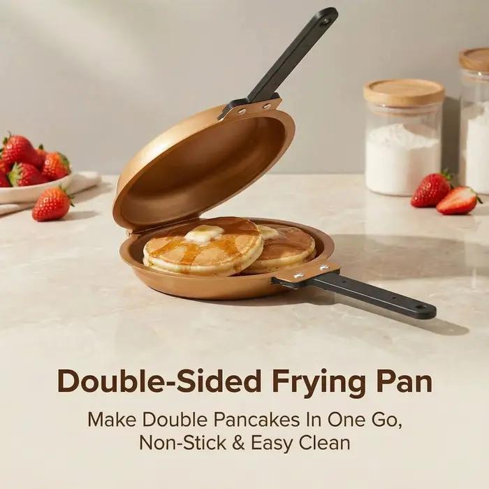Poêle à crêpes pliable double face, poêle antiadhésive sans fumée pour œufs, steak, petit-déjeuner, tortillas mexicaines, ustensiles de cuisine
