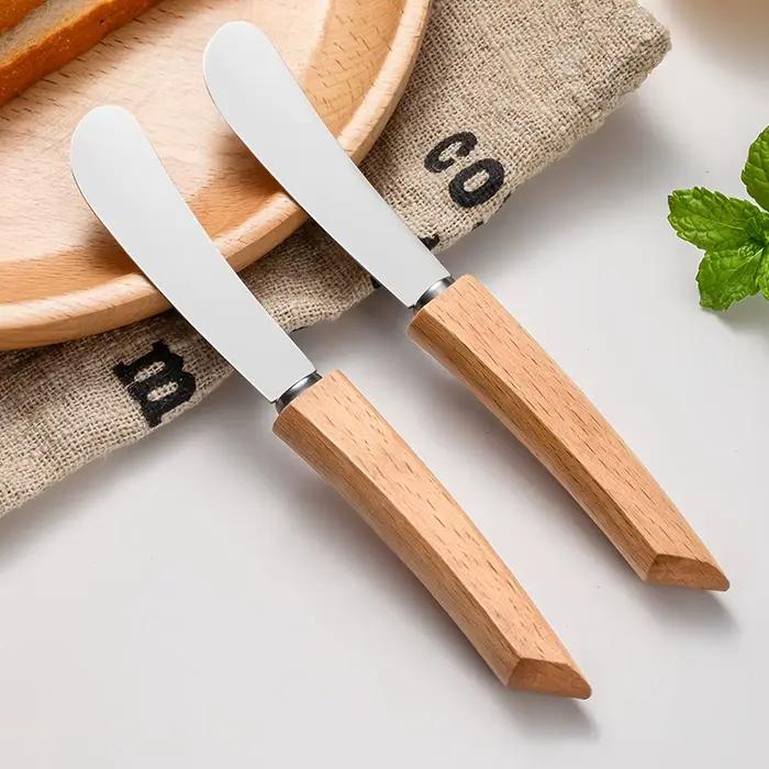 Couteau à beurre en acier inoxydable couteau à fromage avec manche en bois long pour pain confitures et gâteaux occasions spéciales