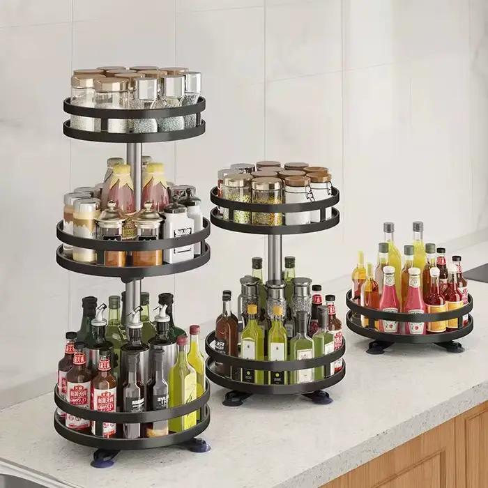 Multi-usages 360 ° Boîte de rangement rotative, gain de place, comptoir antidérapant, vaisselle de cuisine, cosmétiques, boîte de rangement d'épices