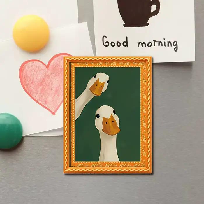 1 aimant de réfrigérateur original avec deux canards mignons, design mini cadre photo, petit cadre créatif pour photos suspendues, artisanat en bois, décoration amusante pour la maison, un aimant de r