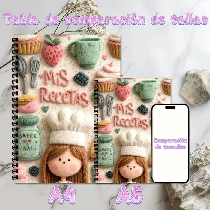 Carnet de recettes espagnol A5, reliure à spirale, couverture rigide, collection de recettes, peut contenir 100 recettes, illustration sur le thème de la pâtisserie