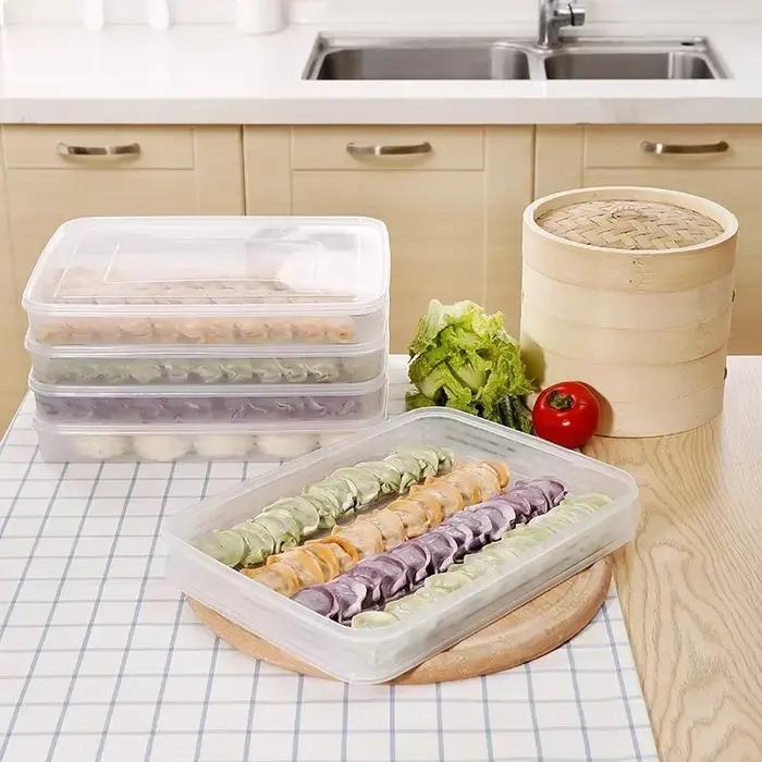Boîte à raviolis à 2 étages, récipient alimentaire pour réfrigérateur, sans diviseur, transparente, avec couvercle, boîte de rangement en plastique pour la cuisine