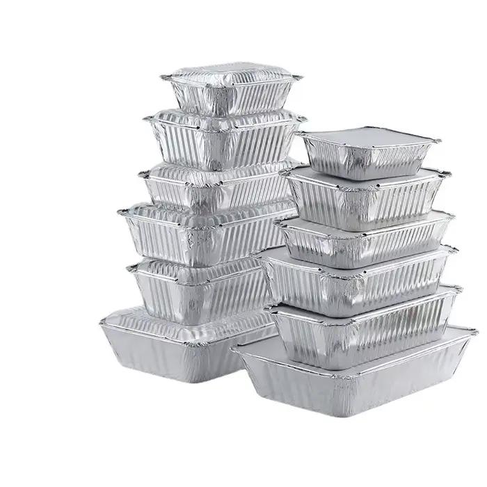 Barquette rectangulaire en aluminium de 700 ml avec couvercle en carton