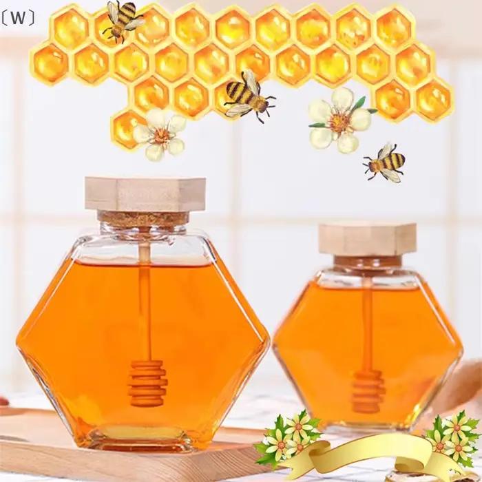 MaveraW Bottiglia de miel hexagonale en verre avec pot