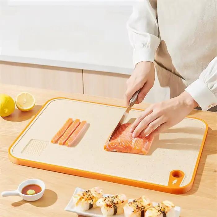 Planche à découper antibactérienne Double face, cuisine domestique, Anti-moisissure, plastique antidérapant, paille de blé, planche collante multifonctionnelle