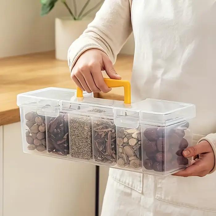 Ensemble de récipients à épices scellés avec couvercle de 7 pièces (1L + 6S) – Pots divisés amovibles en PP résistants aux aliments pour l'organisation des épices, des herbes et de la cuisine