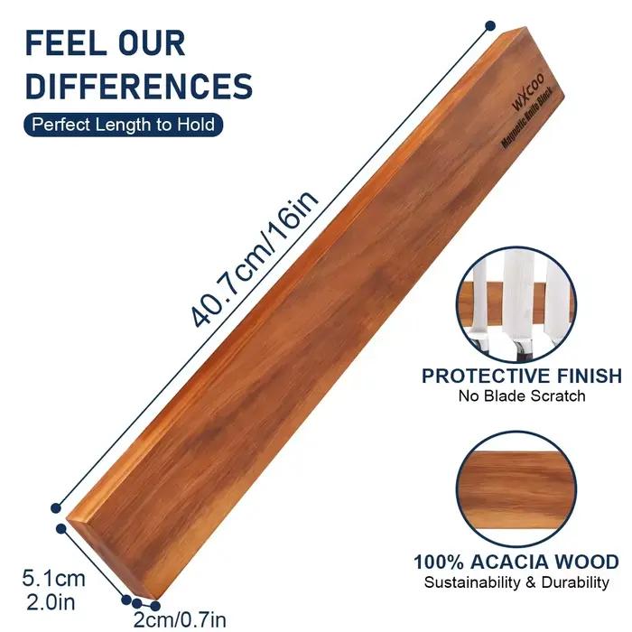 Porte-couteaux magnétique en bois d'acacia élégant pour rangement de couteaux mural sans clou pour cuisine moderne occasions spéciales