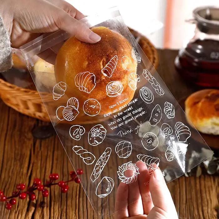100 pièces/200psc-sac auto-scellant pour pain pâtissier imprimé