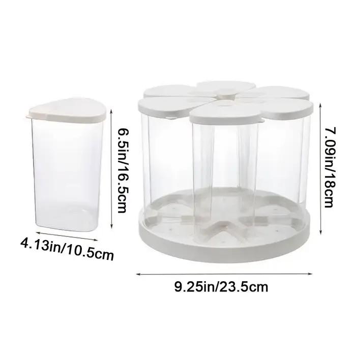 Boîte de rangement pour céréales à six compartiments hermétique anti-poussière rotative anti-humidité anti-insectes pour rangement élégant et efficace de la cuisine
