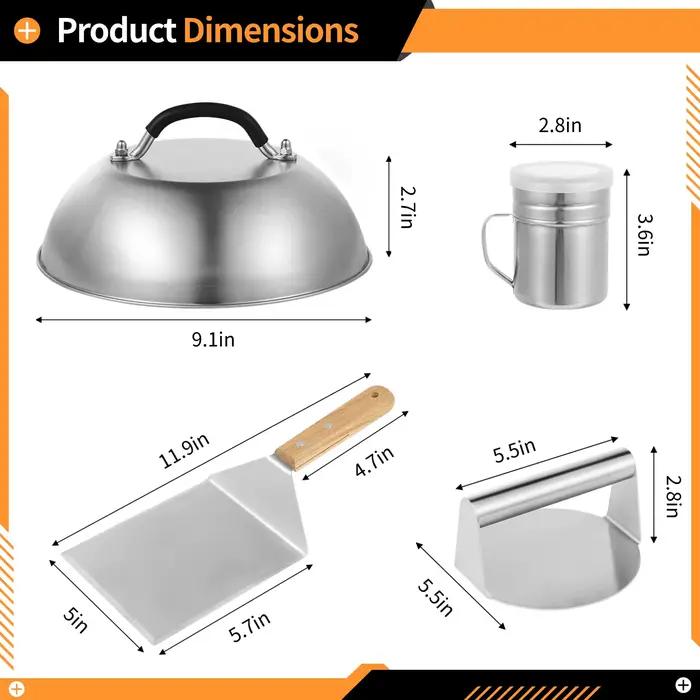 Kit de presse pour hamburgers, 4 pièces/ensemble, couvercle à badigeonner, spatule de gril, drague d'épices, Shaker, Kit de plaque chauffante pour gril à dessus plat, Hamburger