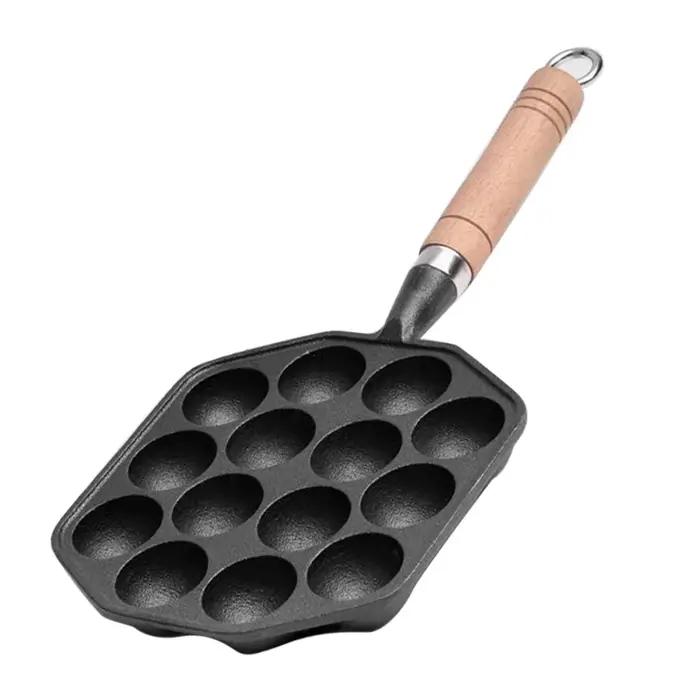 Poêle Takoyaki en fonte antiadhésive 14 trous pour préparer des boulettes de viande à la maison occasions familiales et amicales