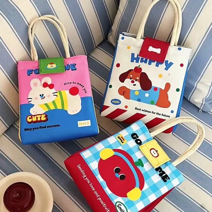 Sac de rangement, sac bento mignon, sac à main grande capacité pour employé de bureau, sac isotherme de conservation des aliments à motif de dessin animé, sac à lunch pour étudiant