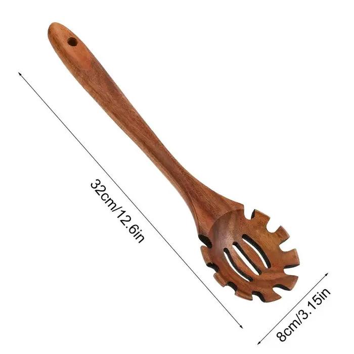 Cuillère à Spaghetti en bois cuillère de serveur de Spaghetti cuillère à Spaghetti suspendue de 12.6 pouces louche à pâtes en bois avec dents pour Spaghetti à pâtes