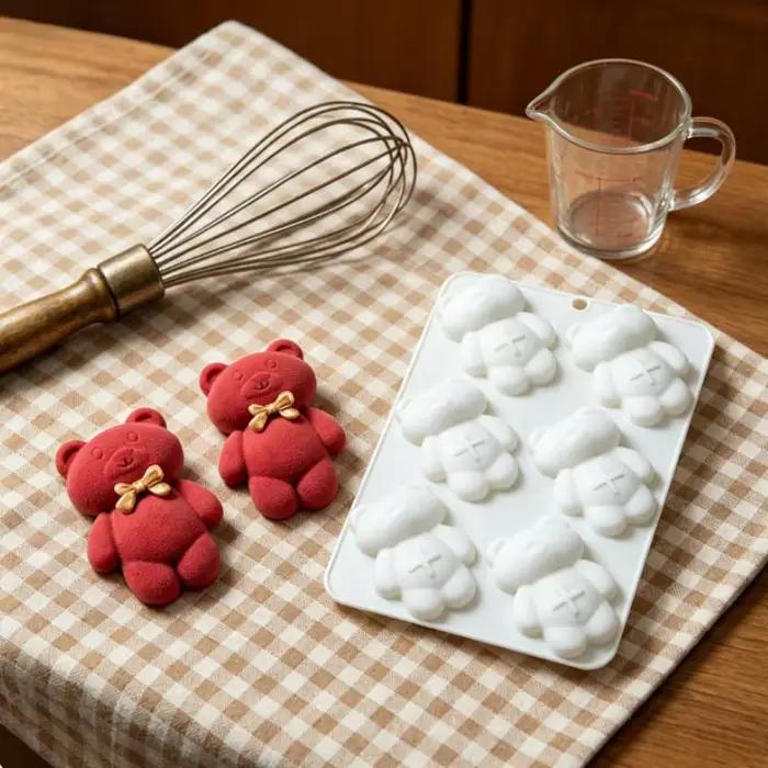 1 moule à gâteau en forme d'ours à 6 cavités, design classique et mignon, outil à dessert adorable