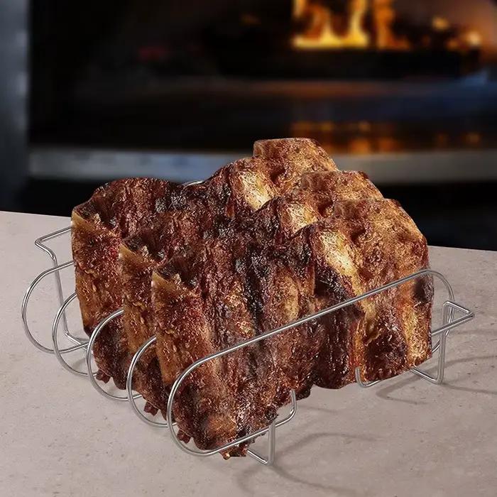 Supports à Steak pour Barbecue, revêtement antiadhésif en acier, rôtissage, côtes de viande d'agneau, support de grillades pour pique-nique en plein air