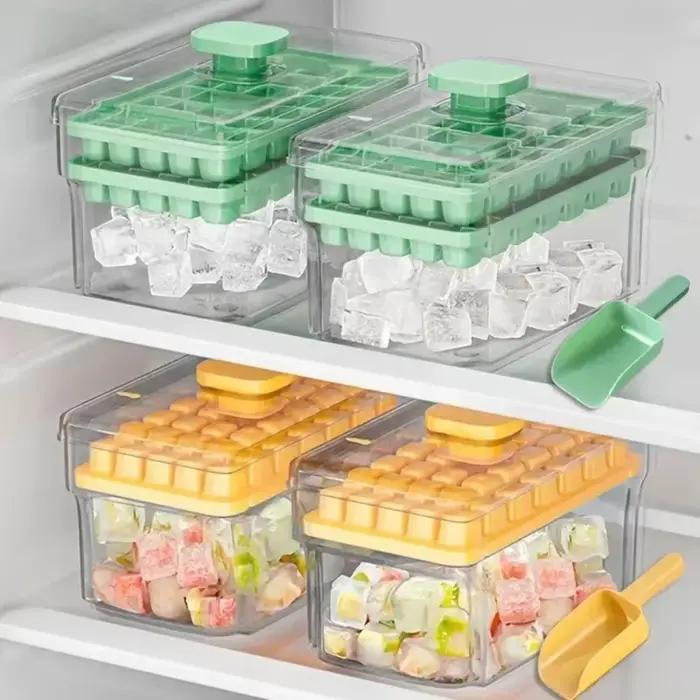 Bac à glaçons 68 compartiments avec couvercle et boîte de rangement, moule à glaçons réutilisable à démoulage facile pour la fabrication de glace au congélateur